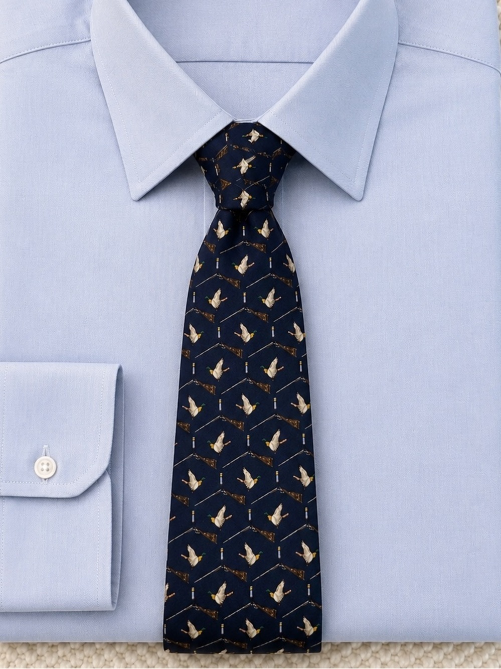 Pura Seta 100% Silk Tie Mallard Duck Hunting Luxury Necktie Made in Italy